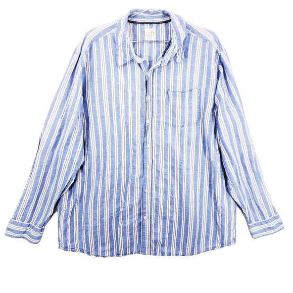 Old Navy Other - Old Navy Shirt Mens XXL Blue White Striped Linen Blend Long Sleeve Button Up Top